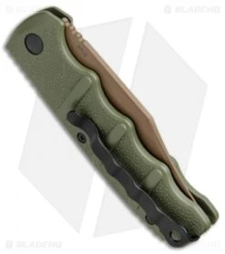 Boker Desert Warrior Kalashnikov Bowie Automatic Knife OD Green (D2 Copper) -Blade HQ Shop Boker Kalashnikov Bowie Auto Desert Warrior OD Green Copper 01KALS22N BHQ 17106 jr side 2