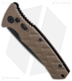 Boker Plus Strike Tanto Automatic Coyote Brown (3.25" Black SW Serr) 01BO425N -Blade HQ Shop Boker Plus Strike Tanto Coyote Brown black sw serr BHQ 67885 er spine