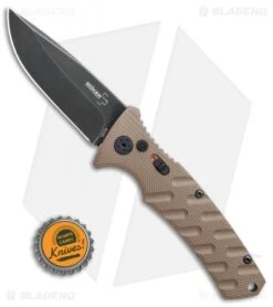 Boker Plus Strike Drop Point Automatic Knife Coyote Brown (3.25" Black SW) -Blade HQ Shop Boker Plus Strike drop point coyote brown black sw BHQ 67882 er bottlecap jr