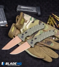 Boker Strike Tanto Desert Warrior Automatic Knife OD Green (3.25" Copper D2) -Blade HQ Shop Boker Strike Drop Point Desert Warrior Automatic Knife OD Green Copper BHQ 70998 kp tactical webv 1