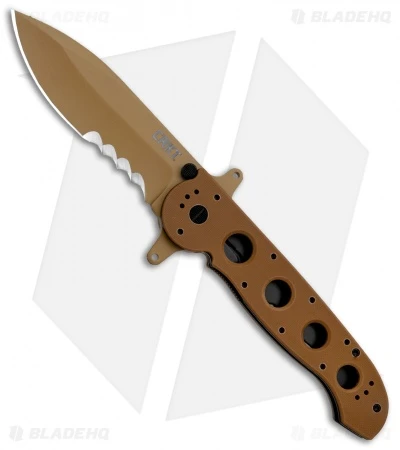 CRKT Carson M21-14DSFG Special Forces Flipper Knife Tan G-10 (3.875" Serr) 1 CRKT Carson M21-14DSFG Special Forces Flipper Knife Tan G-10 (3.875" Serr)